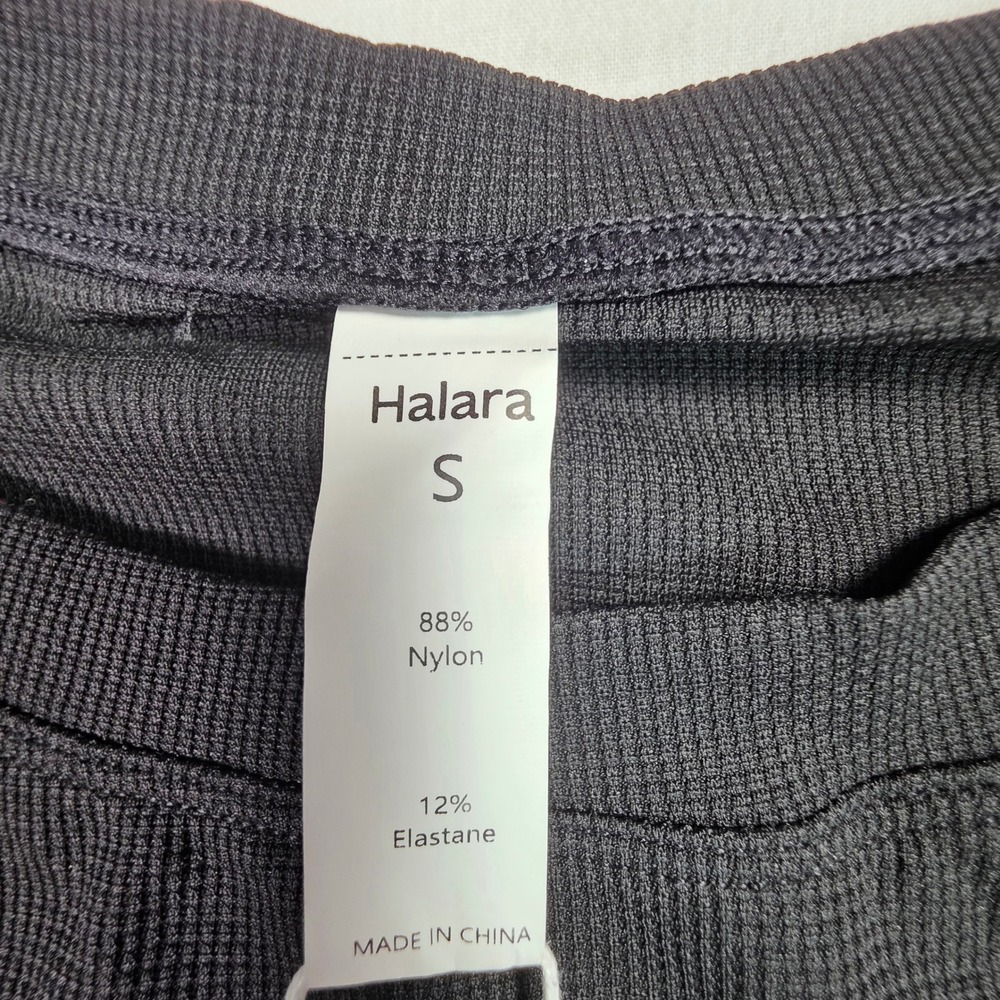 Halara Black Ribbed Drawstring Ruched Side Mini Dress Small NWT - Picture 3 of 7